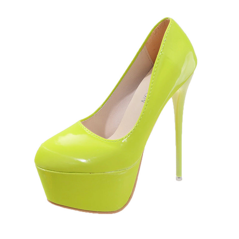 Damen Plateau-Pumps mit glänzendem Obermaterial und hohem Stiletto-Absatz
