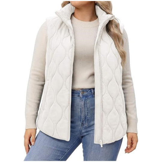 Damen gesteppte Weste mit hohem Kragen, figurfreundlicher Silhouette und Eingrifftaschen Shop Nory