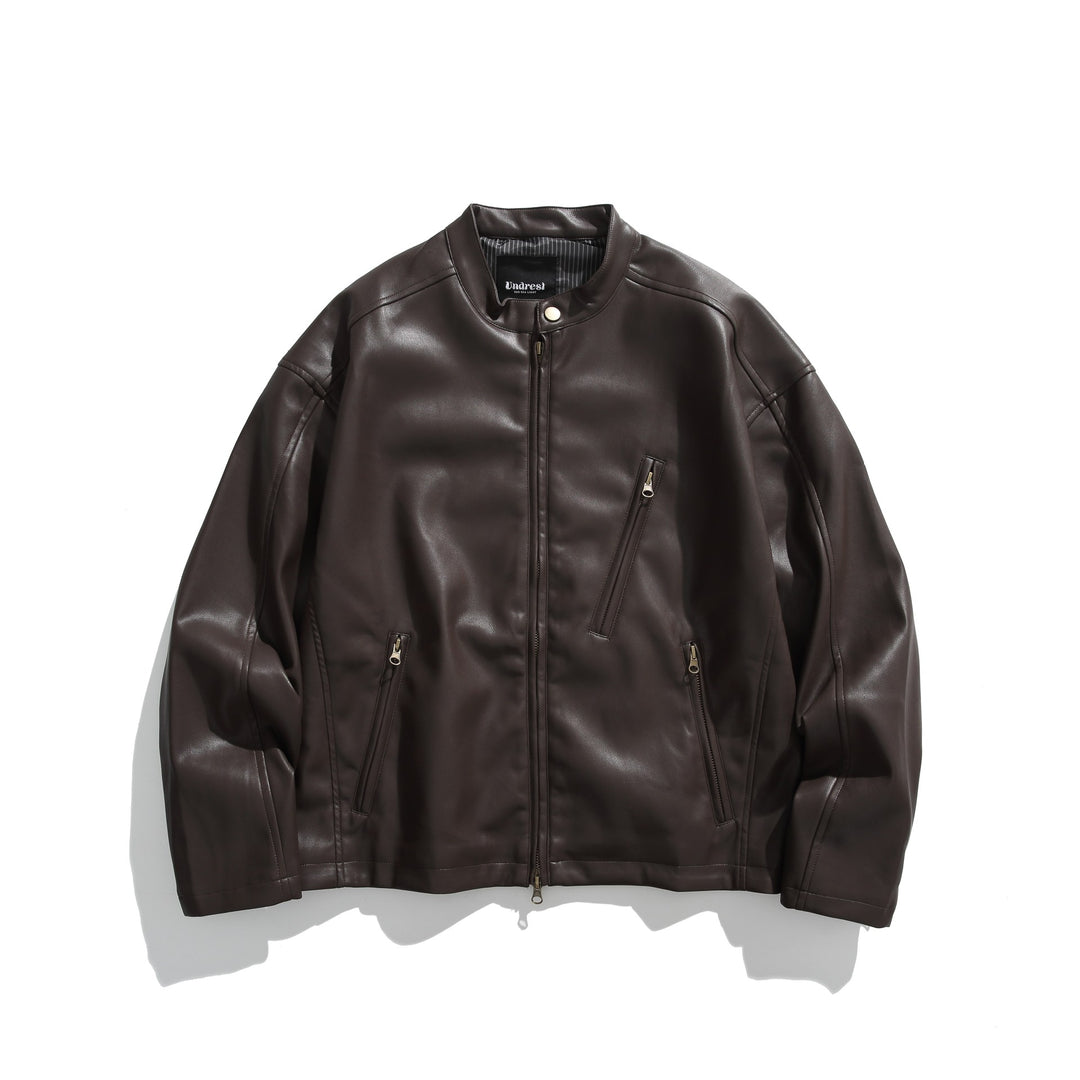 Herren Lederoptik-Bomberjacke mit Stehkragen, schrägen Reißverschlusstaschen und minimalistischer Nahtführung Shop Nory
