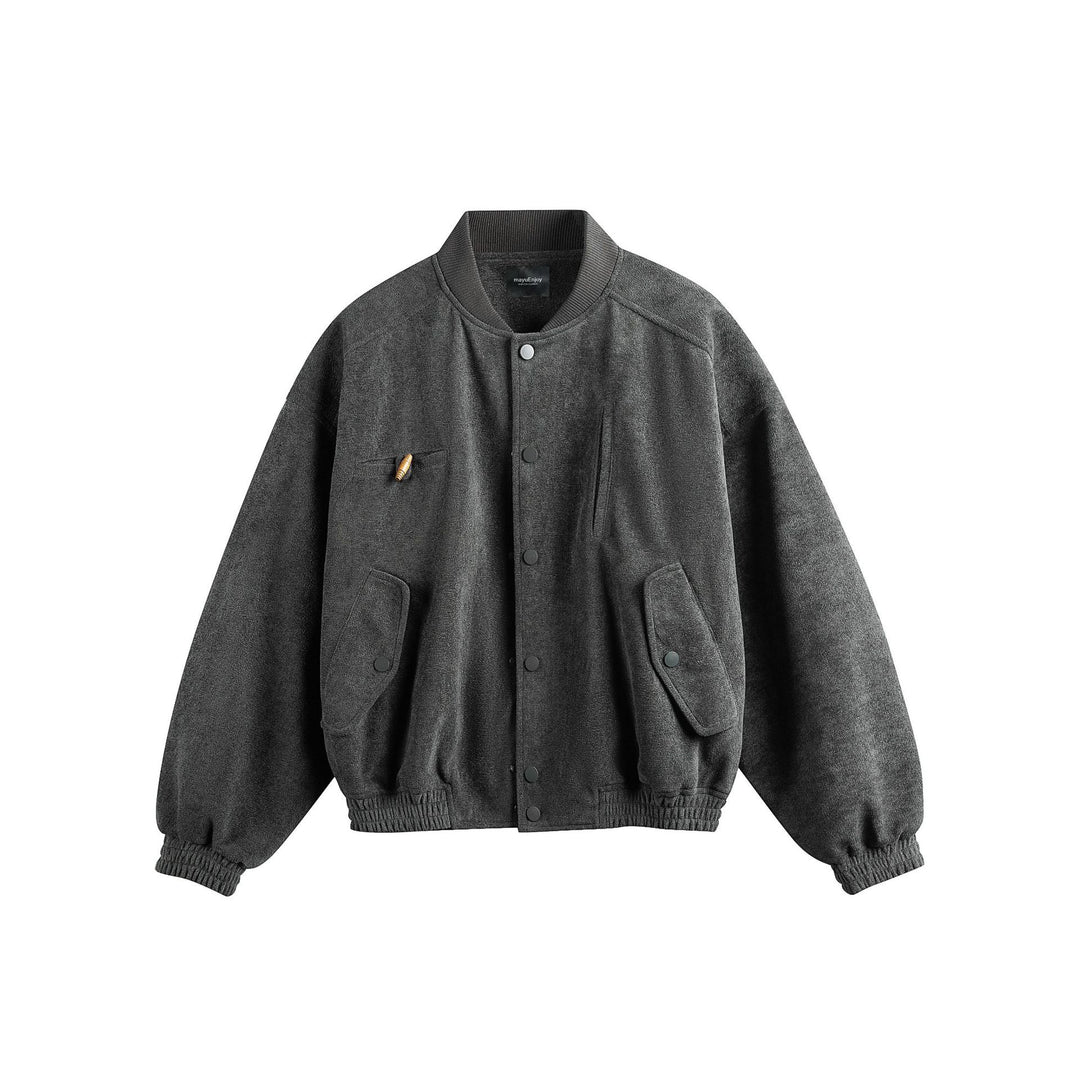 Unisex Boxy-Softsuede-Blouson mit Druckknopfleiste, Pattentaschen und geripptem Saum Shop Nory
