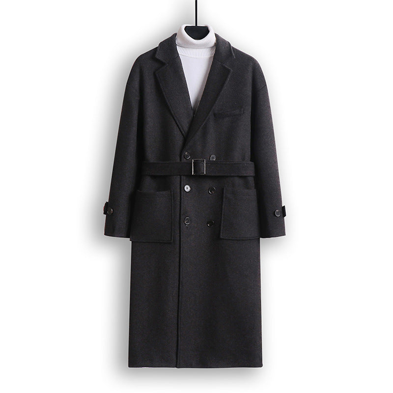 Herren Doppelreihiger Wollmix-Longcoat mit fallendem Revers und Pattentaschen Shop Nory