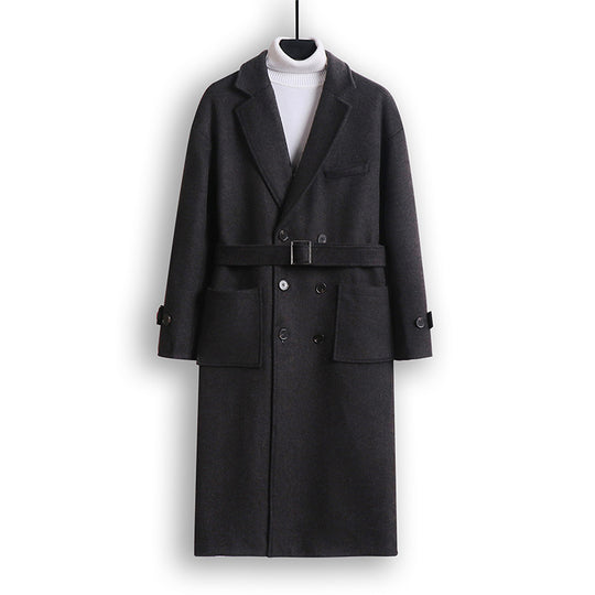 Herren Doppelreihiger Wollmix-Longcoat mit fallendem Revers und Pattentaschen Shop Nory