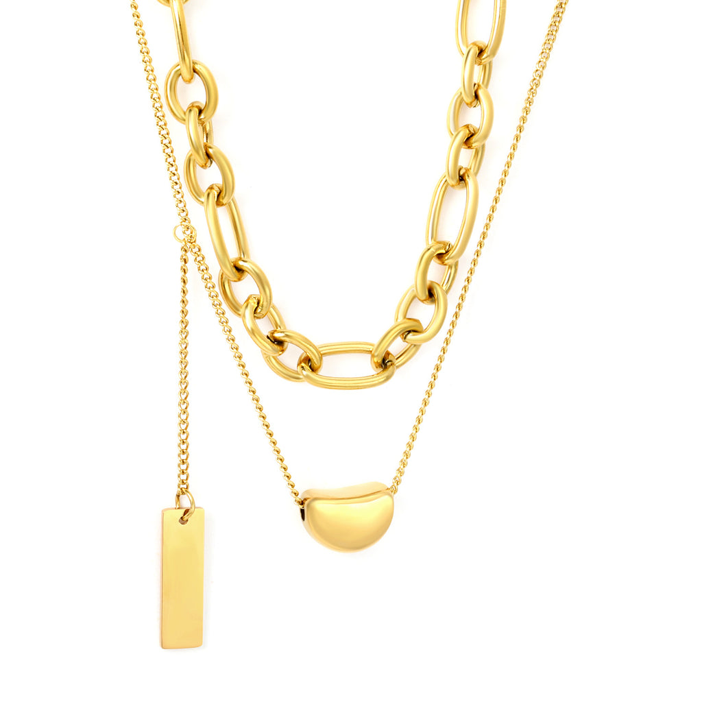 Damen mehrschichtige Halskette mit rundem und rechteckigem Anhänger aus hochwertigem Edelstahl Shop Nory