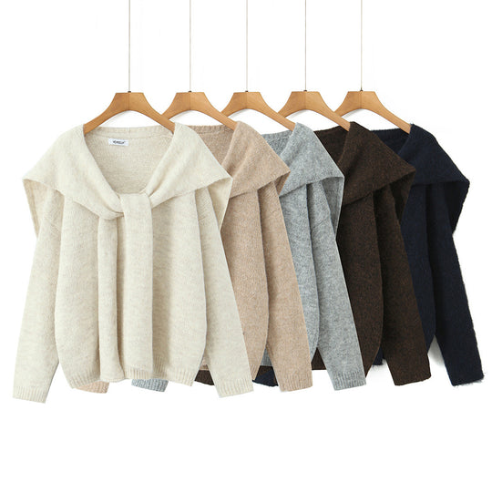 Damen Oversize Strickpullover mit integriertem Schal und weitem Schulterkragen Shop Nory