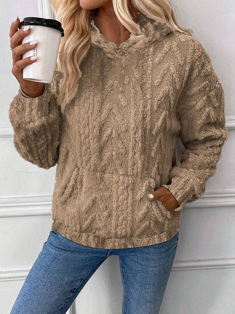 Damen nan kuscheliger Teddyfleece-Pullover mit Kängurutasche und leichtem Stehkragen Shop Nory