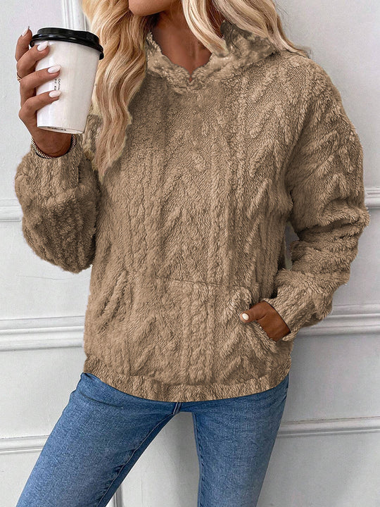 Damen nan kuscheliger Teddyfleece-Pullover mit Kängurutasche und leichtem Stehkragen Shop Nory