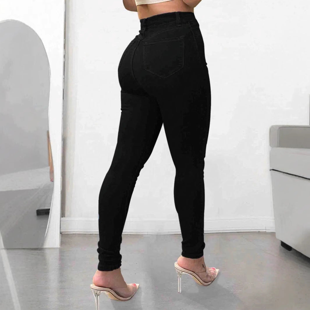 Damen Hochtaillierte Skinny-Jeans mit Perlen- und Kristallblütenverzierung Shop Nory