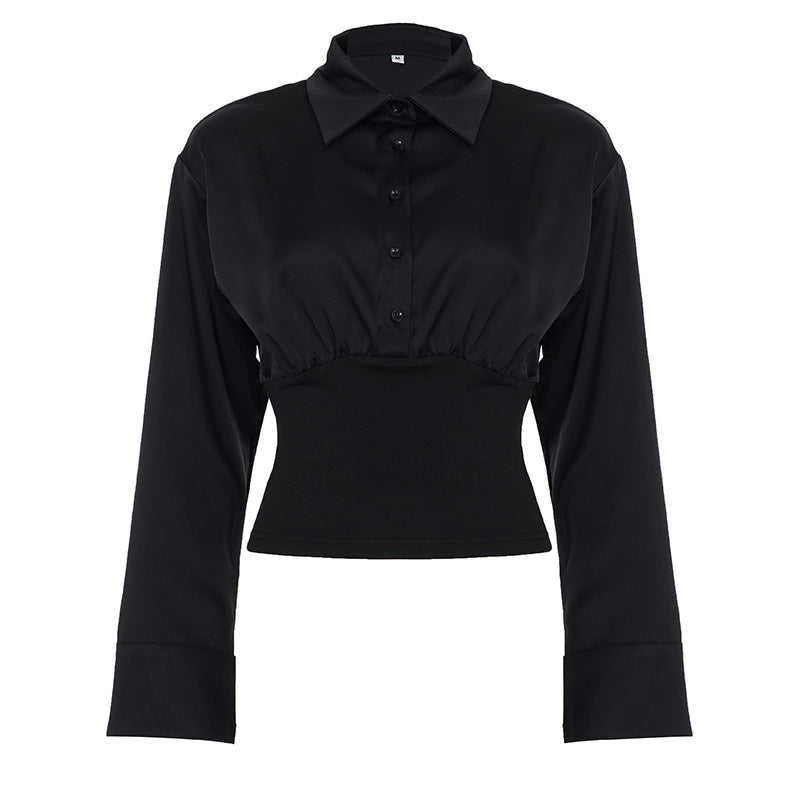Damen nan taillierte Cropped-Bluse mit Hemdkragen und breitem Stretchbund Shop Nory