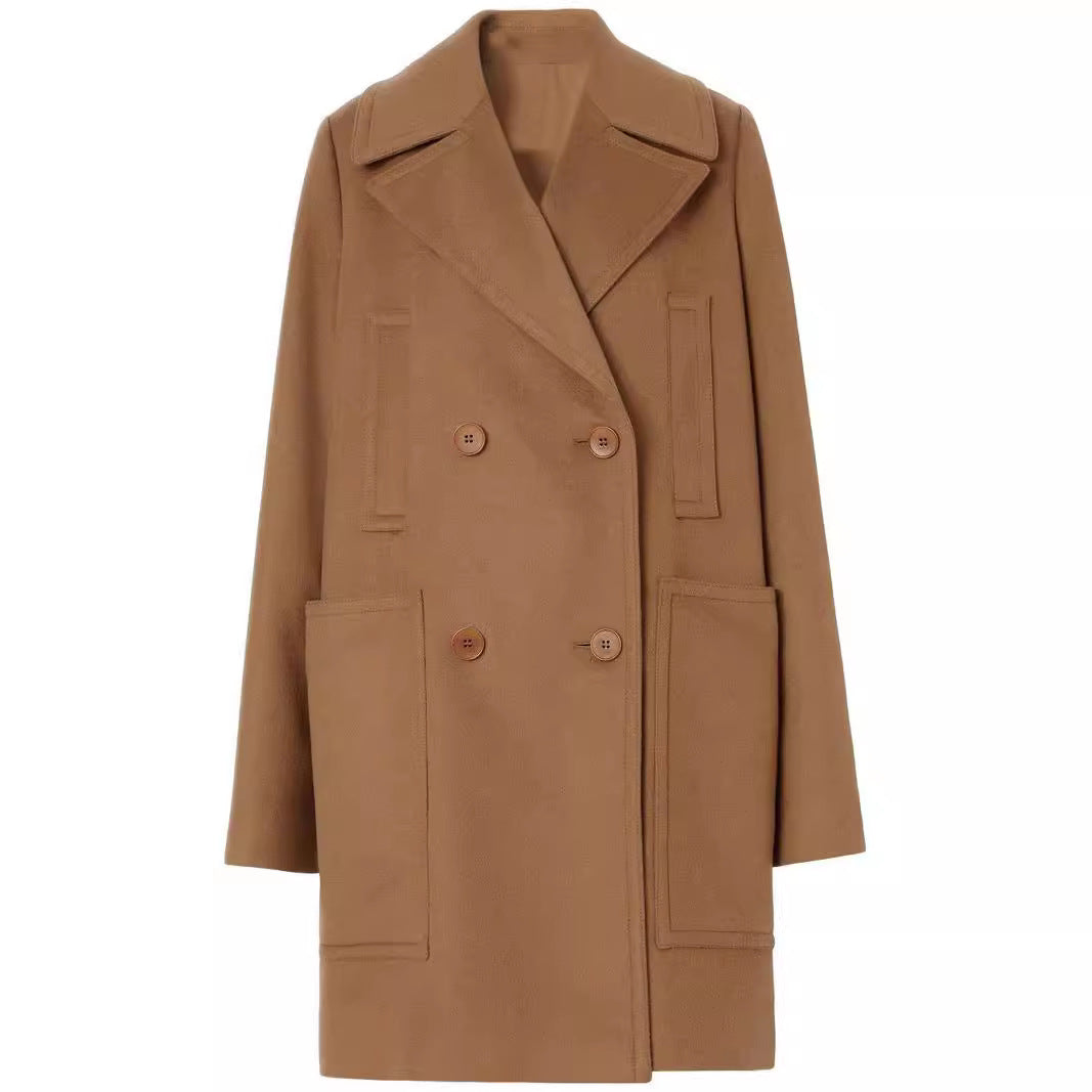 Damen Kurzmantel im minimalistischen Doppelreiher aus Wollmix mit weitem Revers Shop Nory