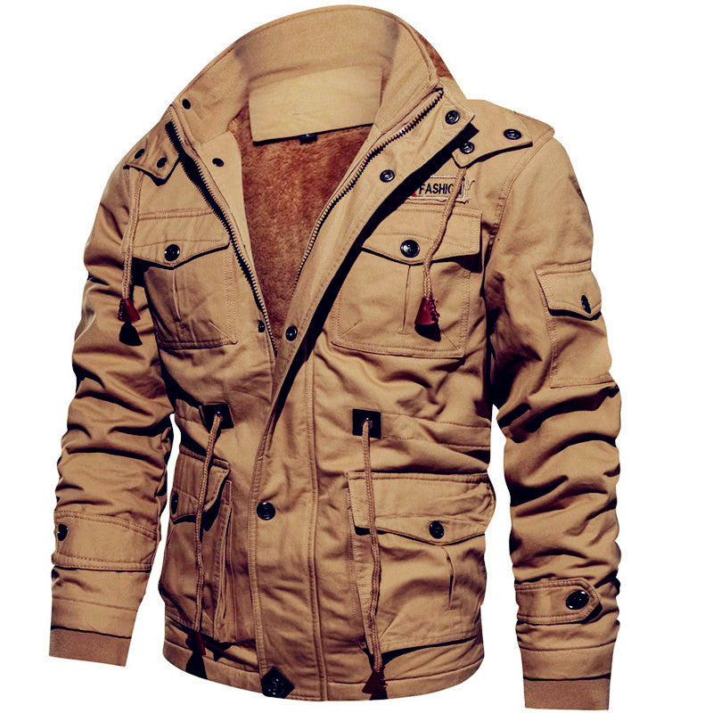 Herren Gefütterte Piloten-Bomberjacke mit Kunstfellkragen und Reißverschluss Shop Nory
