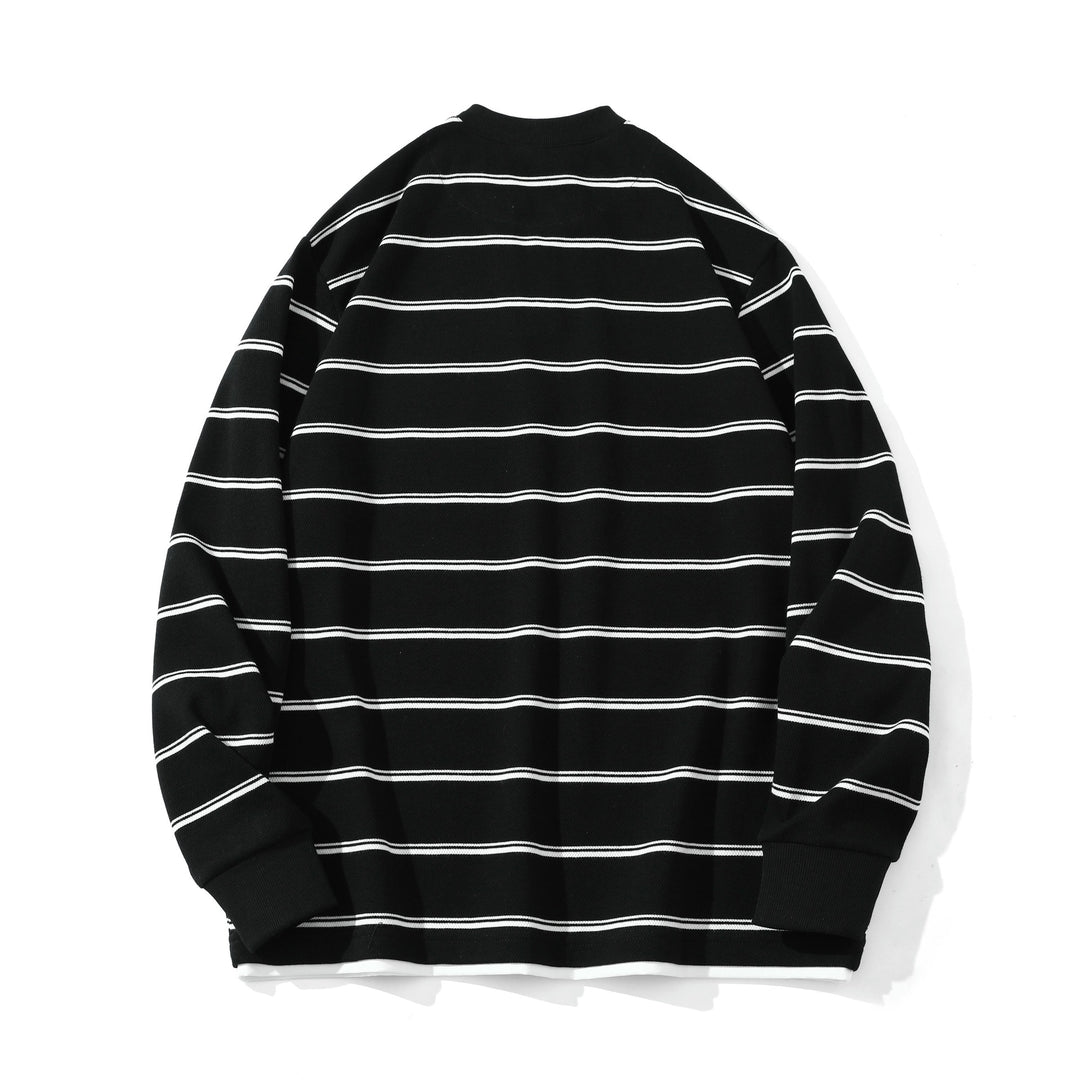 Unisex Gestreiftes Langarm-Sweatshirt mit V-Notch und Waffelstruktur Shop Nory