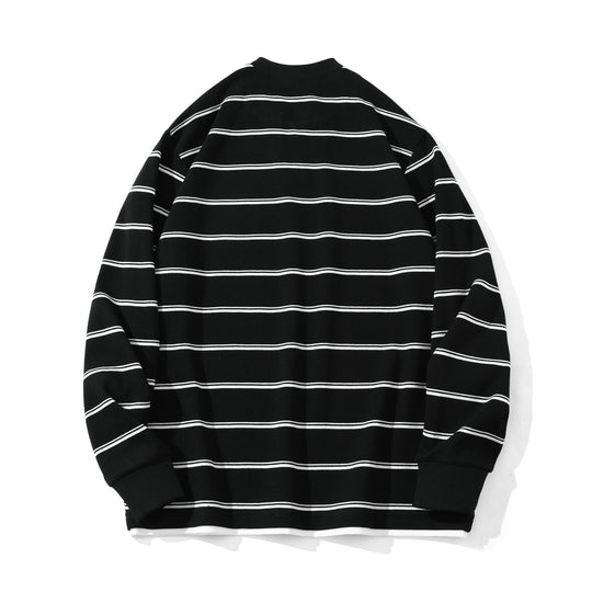 Unisex Gestreiftes Langarm-Sweatshirt mit V-Notch und Waffelstruktur Shop Nory