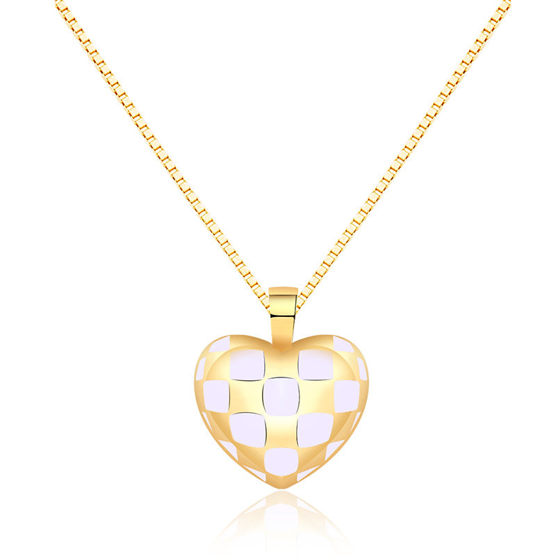 Damen Halskette mit herzförmigem, schachbrettartigem Anhänger Shop Nory