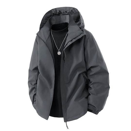 Herren Wasserabweisende Outdoor-Jacke mit Kapuze, winddichter Membran und verstellbarem Saum Shop Nory