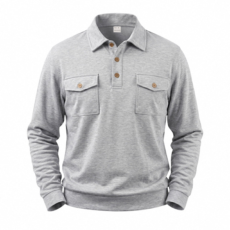 Herren Langarm-Poloshirt mit Knopfleiste und aufgesetzten Brusttaschen Shop Nory