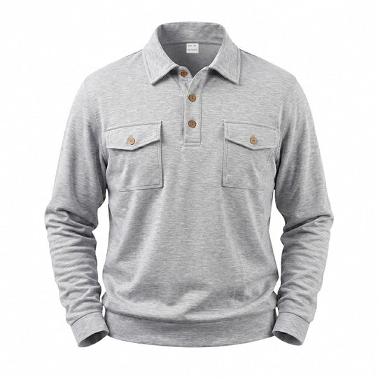 Herren Langarm-Poloshirt mit Knopfleiste und aufgesetzten Brusttaschen Shop Nory