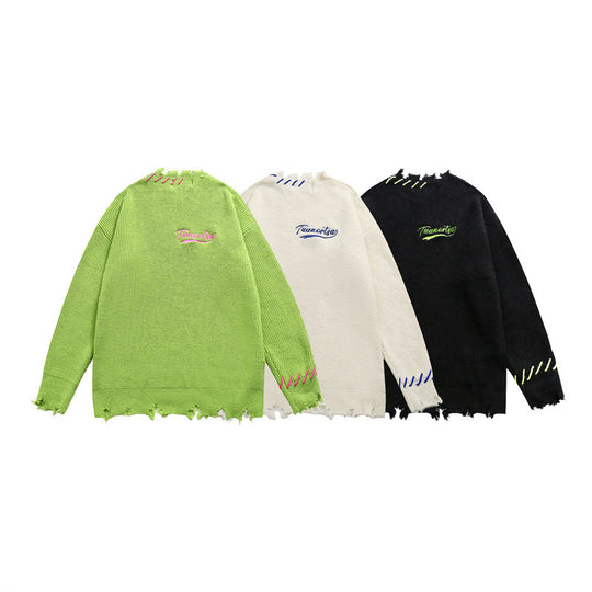 Unisex Oversize Grobstrick-Pullover mit Destroy-Effekt und Ziernähten Shop Nory