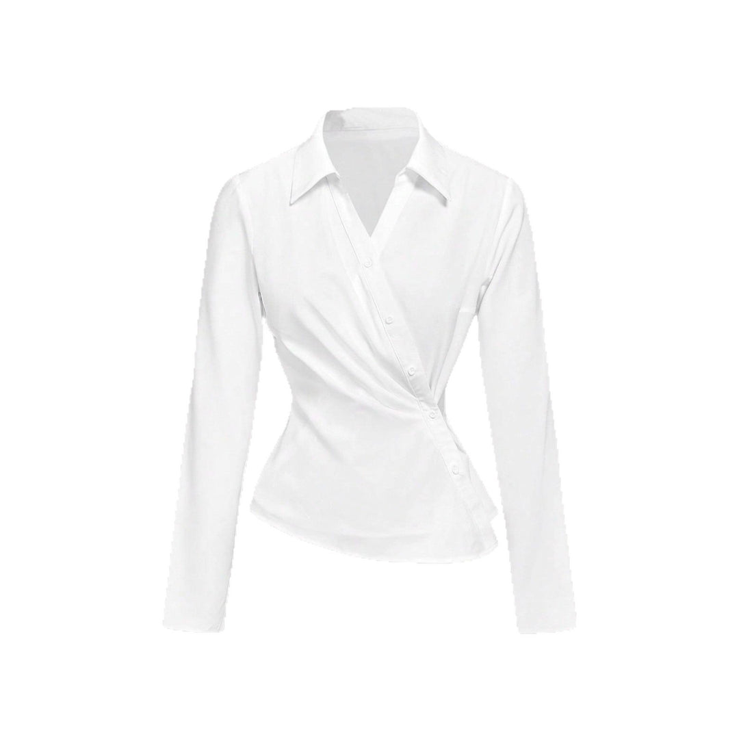 Damen Wickelbluse mit taillierter Drapierung und asymmetrischer Knopfleiste Shop Nory