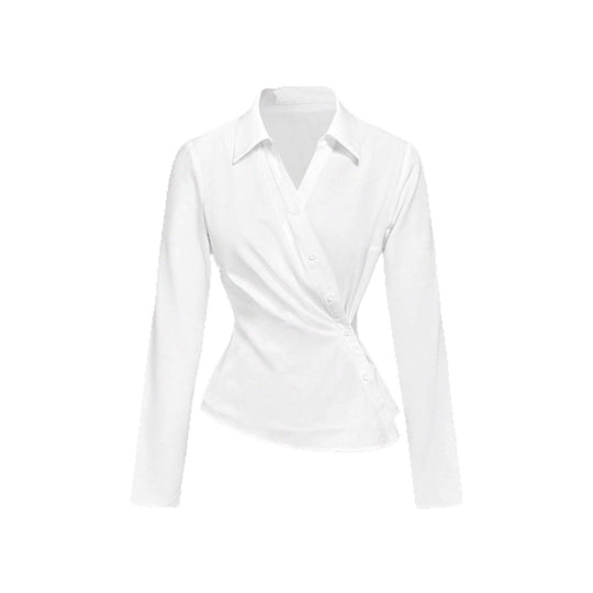 Damen Wickelbluse mit taillierter Drapierung und asymmetrischer Knopfleiste Shop Nory