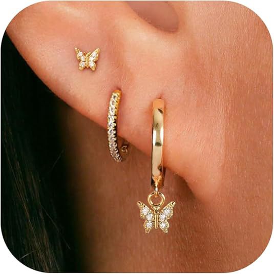 Damen Ohrstecker-Set mit funkelnden Schmetterlings- und Glitzerakzenten Shop Nory