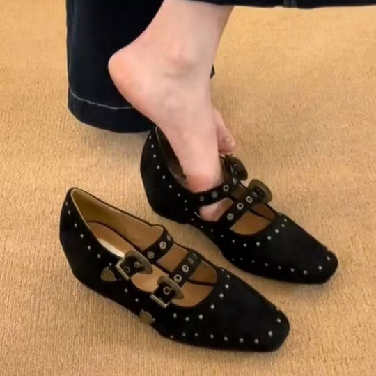 Damen Verzierte Mary-Jane-Pumps mit Nieten und Doppelriemen Shop Nory
