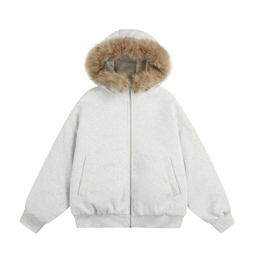 Damen Kurzboxy Kapuzenblouson aus French‑Terry mit voluminöser Kunstfellkante Shop Nory