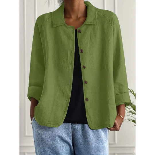 Damen Leichte Leinenoptik-Bluse mit lockerer Passform, 3/4-Ärmeln und Knopfleiste Shop Nory
