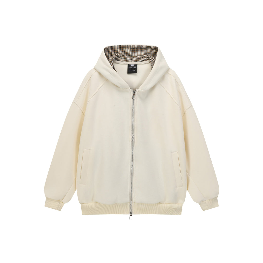 Unisex Oversize Kapuzenjacke mit Zweiwege-Reißverschluss und kariert gefütterter Kapuze Shop Nory