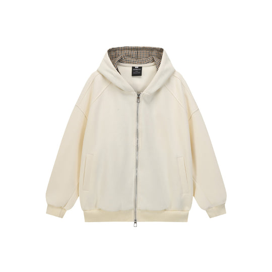 Unisex Oversize Kapuzenjacke mit Zweiwege-Reißverschluss und kariert gefütterter Kapuze Shop Nory