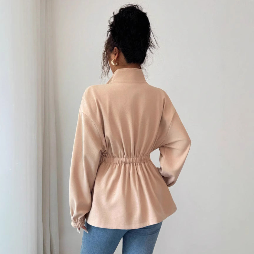 Damen Modische Zip-Jacke mit Taillenblende