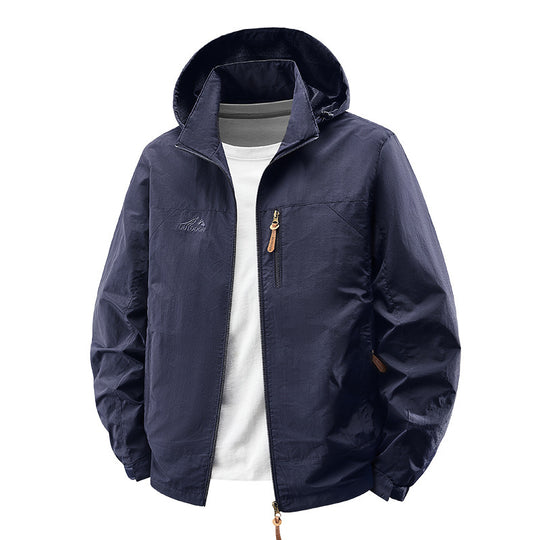Herren Wasserabweisende ultraleichte Windjacke mit Kapuze, Reißverschluss und Brusttasche Shop Nory