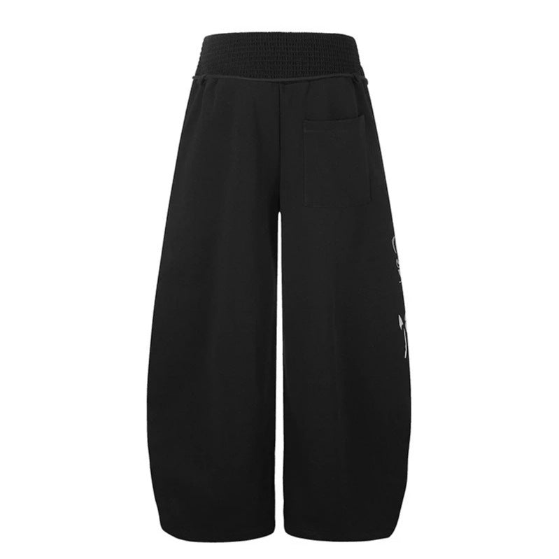 Damen Extraweite Balloon-Palazzo-Sweathose mit geripptem Komfortbund, Kordelzug und typografischem Gothic-Print Shop Nory