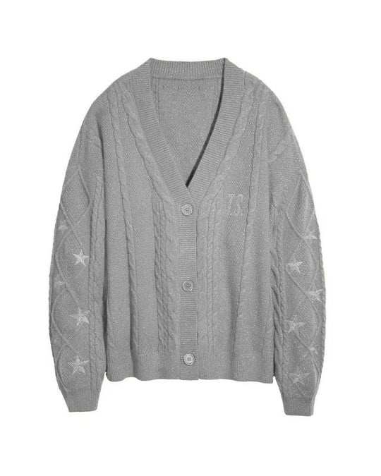 Damen Strickcardigan mit Zopfstrick, Stern‑Stickerei und Glanzfäden Shop Nory