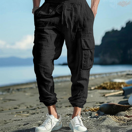 Herren luftige Cargo-Hose mit elastischem Bund und seitlichen Taschen
