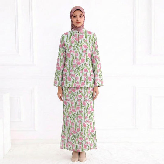 Damen Zweiteiliges Modest-Set aus Tunika mit Stehkragen und geradem Maxirock mit Blumenprint Shop Nory