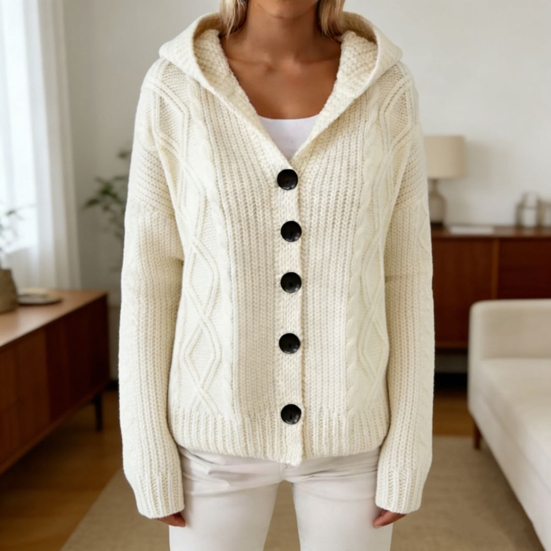 Damen Kapuzen-Cardigan aus grobem Zopfstrick mit Knopfverschluss Shop Nory