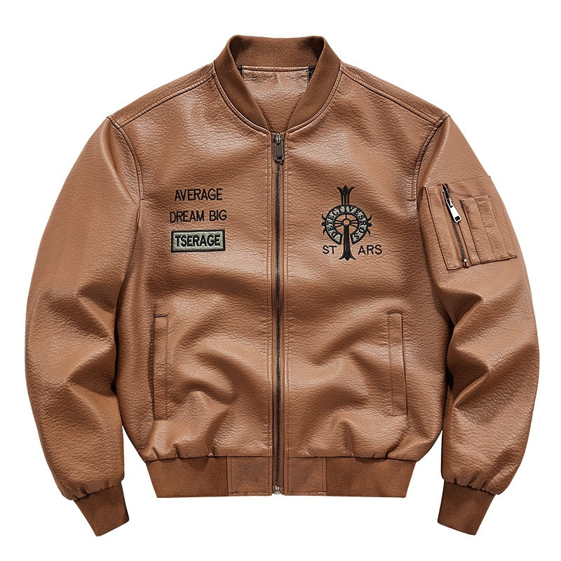 Herren Modische Kunstleder-Bomberjacke mit Taschen Shop Nory