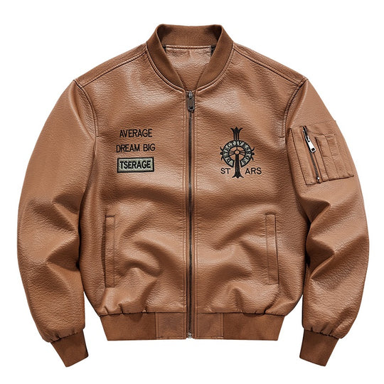 Herren Modische Kunstleder-Bomberjacke mit Taschen Shop Nory