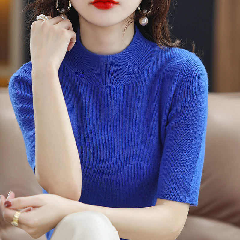 Damen Kurzarm-Feinstrickpullover mit Stehkragen und taillierter Passform Shop Nory