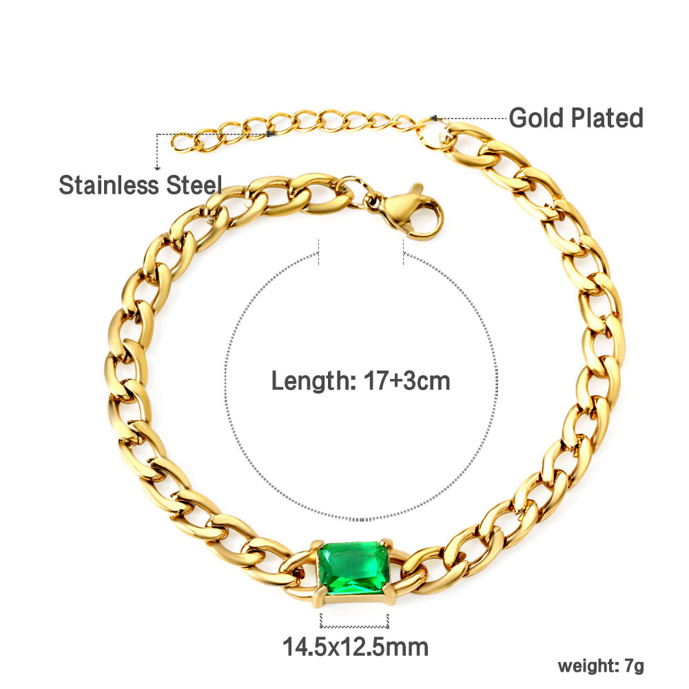 Damen Verstellbarer Ring mit funkelndem smaragdgrünem Anhänger und goldplattierter Edelstahlverarbeitung Shop Nory