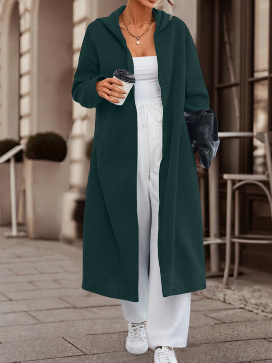 Damen Langer Oversize Kapuzenmantel mit offener Front und weichem Fleece Shop Nory