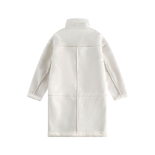 Damen Langer Oversize Lammfell‑Imitat Mantel mit Stehkragen und Schnallenverschluss Shop Nory