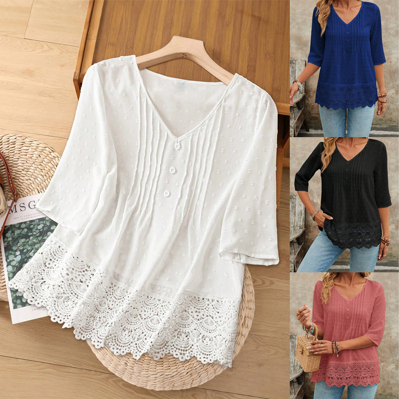 Damen Tunika Bluse mit Spitzenbesatz und strukturierten Pintucks Shop Nory