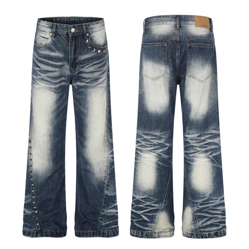 Damen Hochtaillierte weite Schlagjeans mit Used‑Waschung und Nietenbesatz Shop Nory