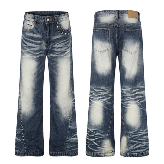 Damen Hochtaillierte weite Schlagjeans mit Used‑Waschung und Nietenbesatz Shop Nory