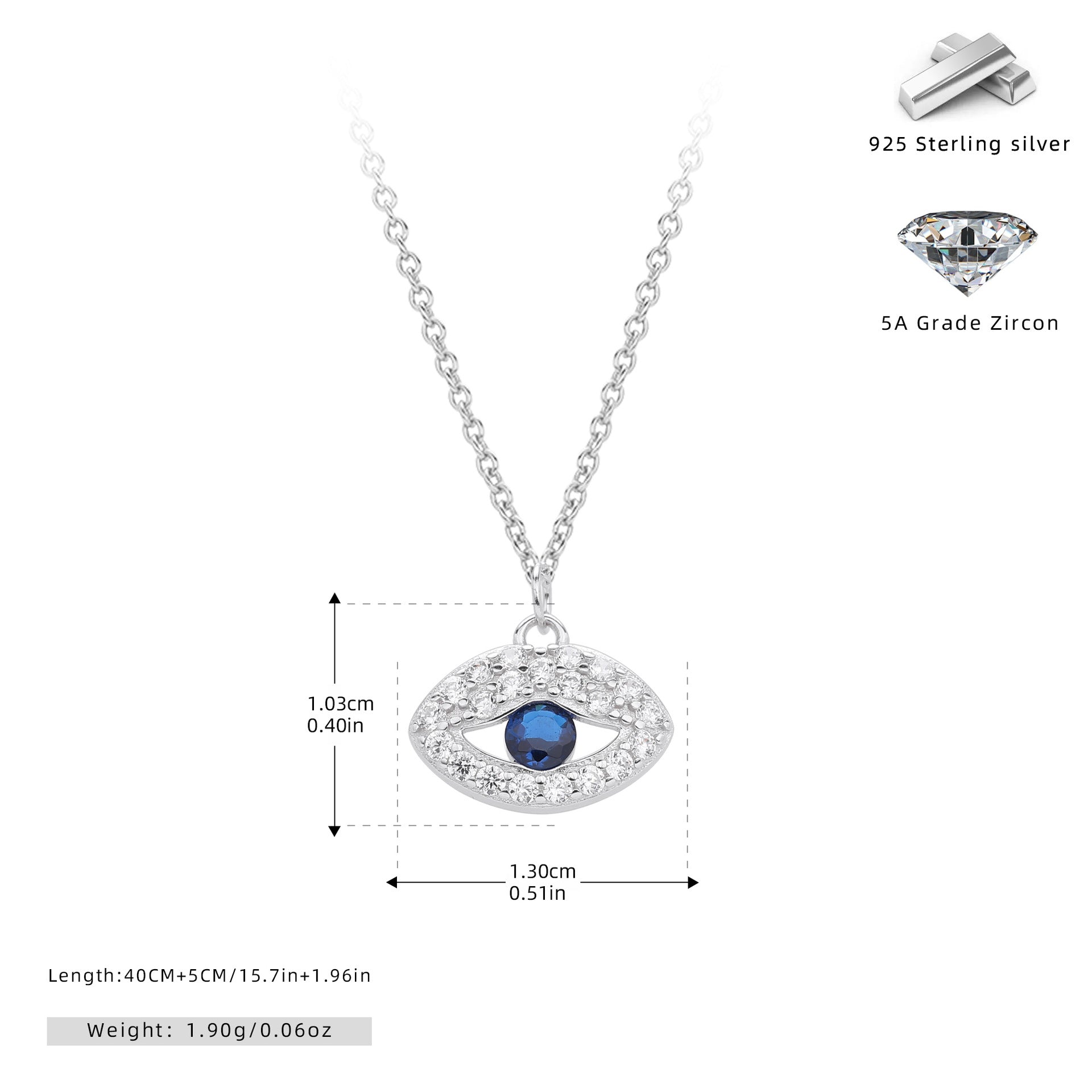 Damen Halskette mit schützendem Augenmotiv aus 925 Sterling Silber und funkeln Zirkonia Shop Nory