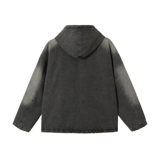 Herren Washed-Denim Kapuzenjacke im Oversize-Look mit kariert gefütterter Kapuze Shop Nory