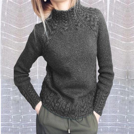 Damen nan grobgestrickter Zopfmuster-Pullover mit Stehkragen und tailliertem Schnitt Shop Nory
