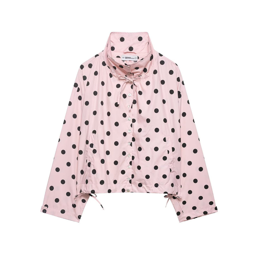 Damen Leichte gepunktete Anorakjacke im Cropped-Boxy-Schnitt mit Tunnelzug und hohem Kragen Shop Nory