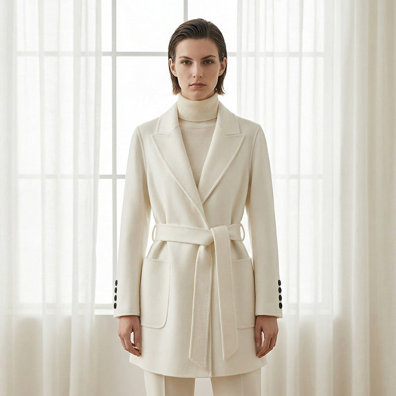 Damen Eleganter Wickelmantel mit Taschen und Gürtel Shop Nory